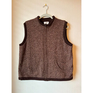 New VTG Christopher &Banks Sweater Brown Fleece Zip Up XL Grandpacore Cottage